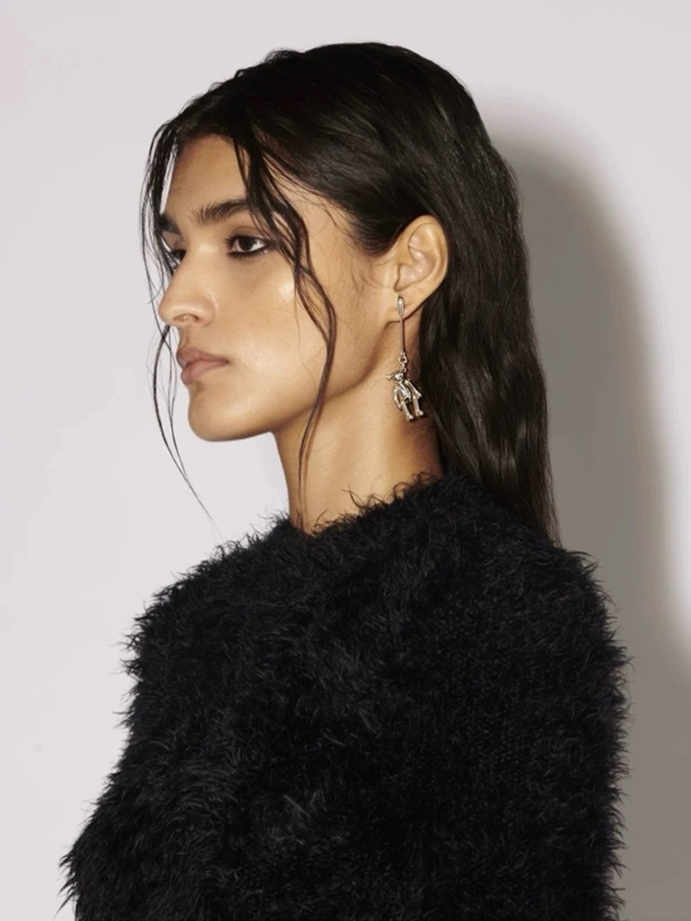 Authentic Ambush Silver Safety Pin Teddy Drop Earring